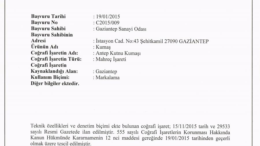 GSO, ''ANTEP KUTNU KUMAŞI'' COĞRAFİ İŞARET TESCİLİNİ ALDI