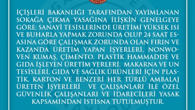 SOKAĞA ÇIKMA YASAĞINA İLİŞKİN GENELGEDE GETİRİLEN İSTİSNALAR